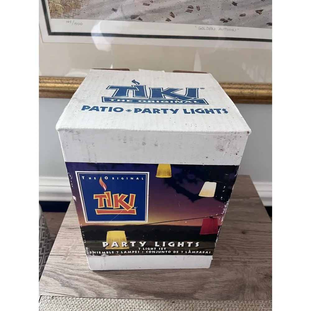 New Vintage Tiki Party Lights 7 Socket Cord Set Blow Mold Tiki Patio Outdoor